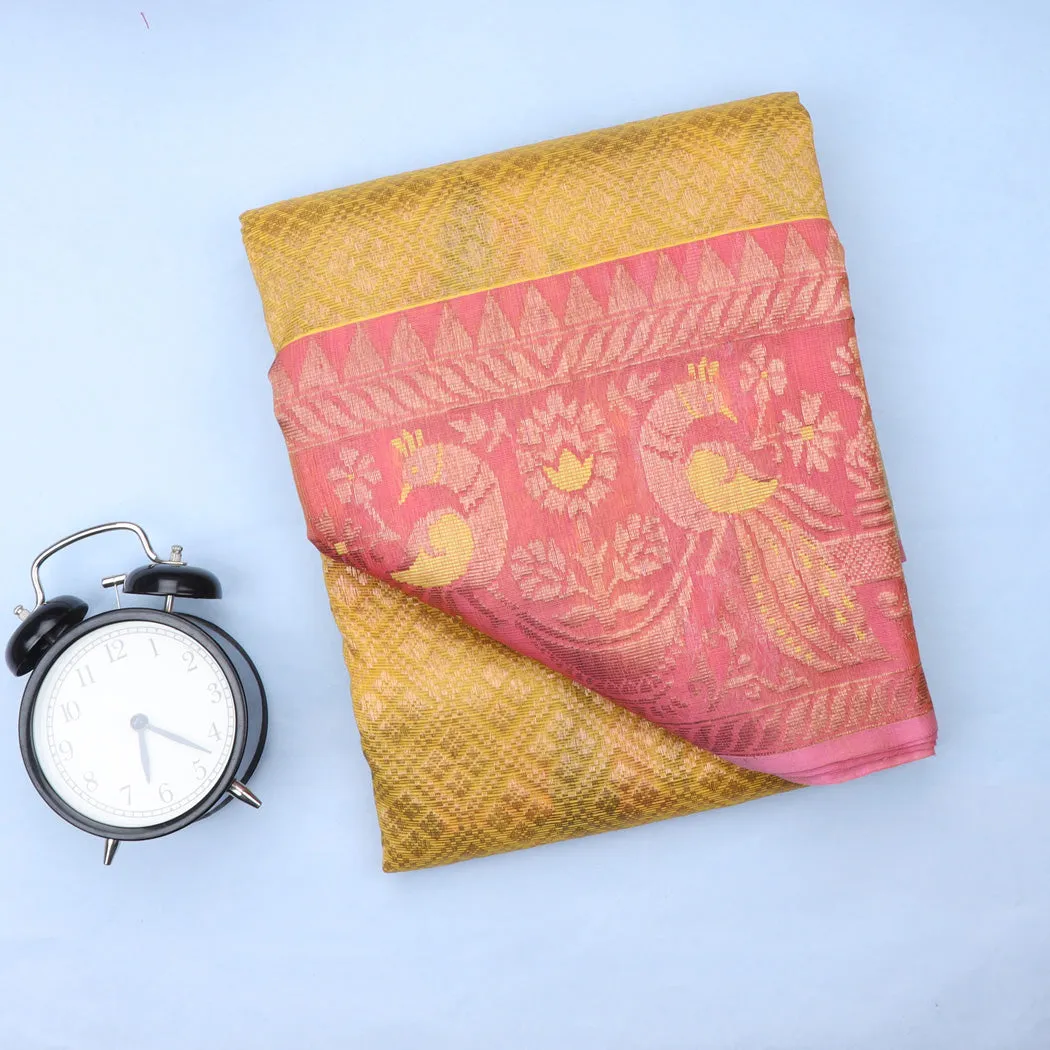 Mustard Yellow Kota Silk Saree With Floral Buttas