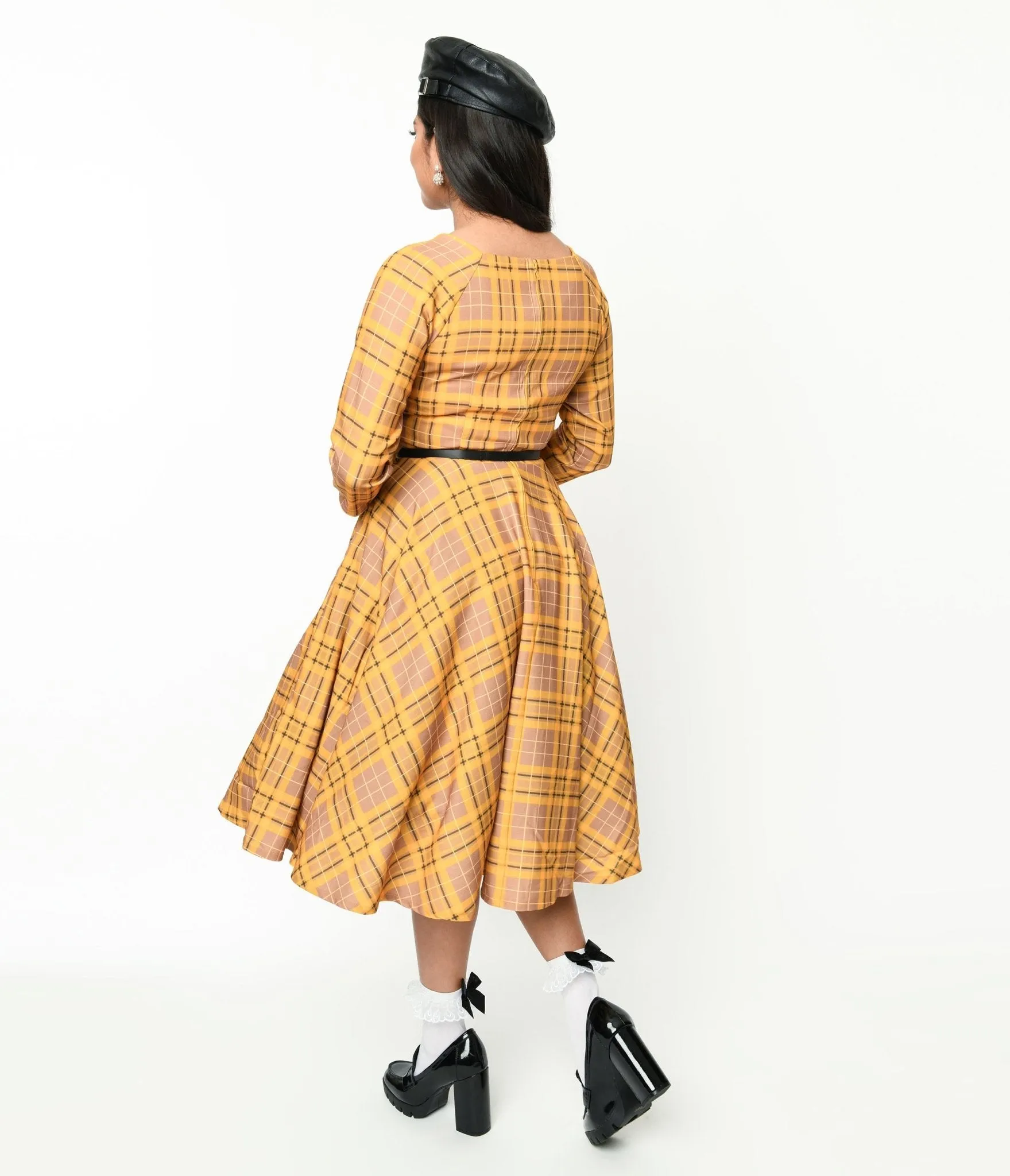 Mustard Yellow Plaid Kacee Swing Dress