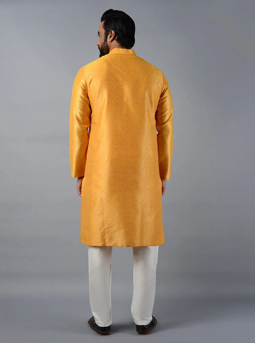 Mustard Yellow Self Design Regular Fit Kurta | Azania