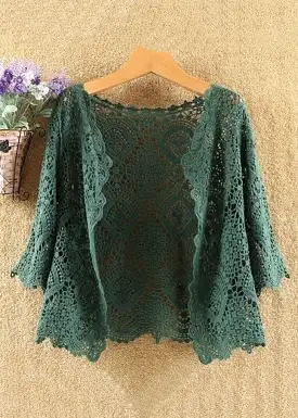 New Green Hollow Out Solid Cotton Knit Cardigans Summer AS1056