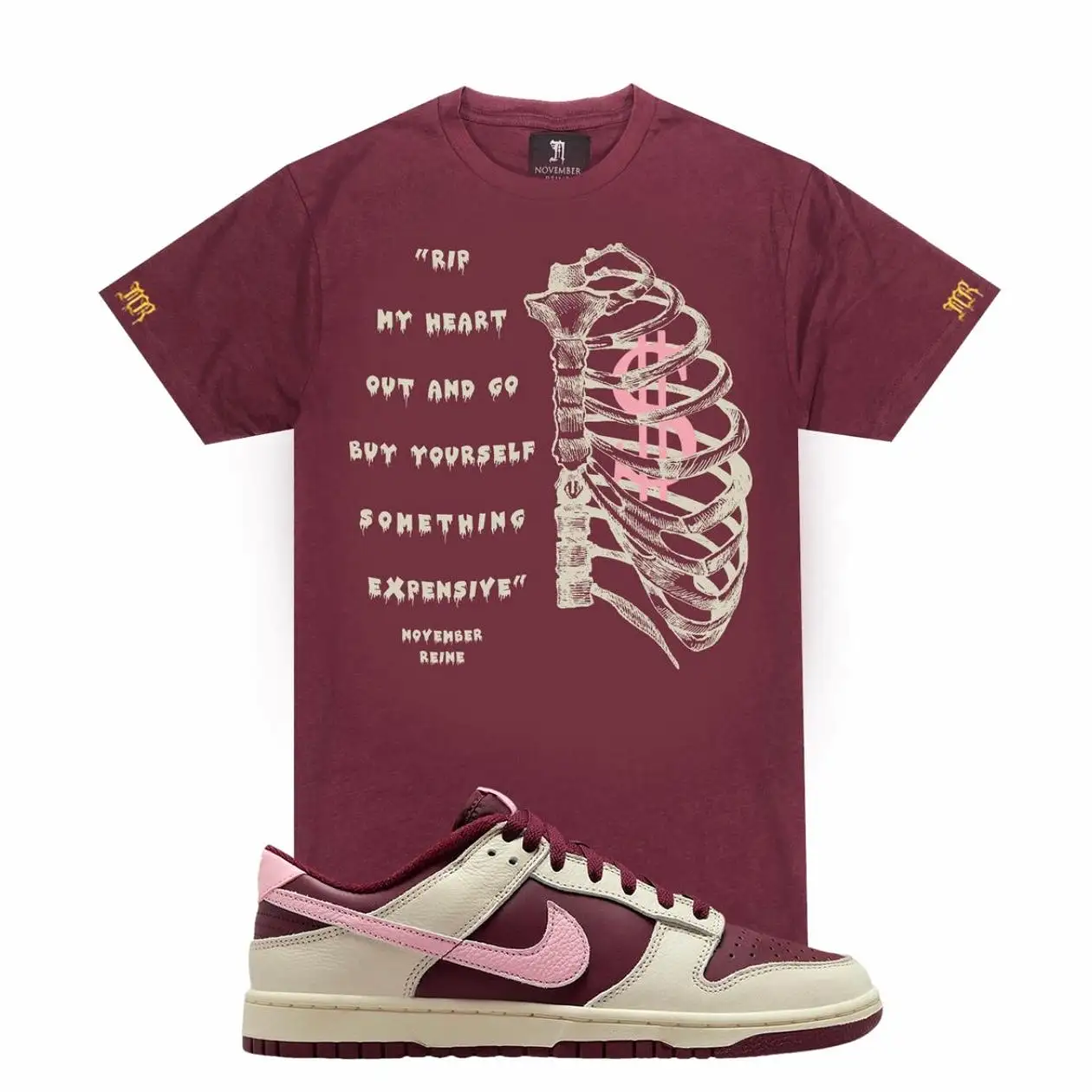 November Reine Rip My Heart Tee In Maroon