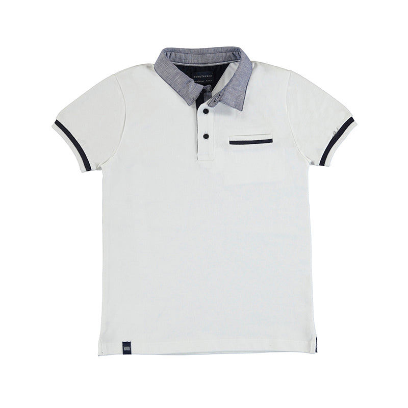 Nukutavake Boys Short Sleeve Polo w/Contrast _White 6107-43