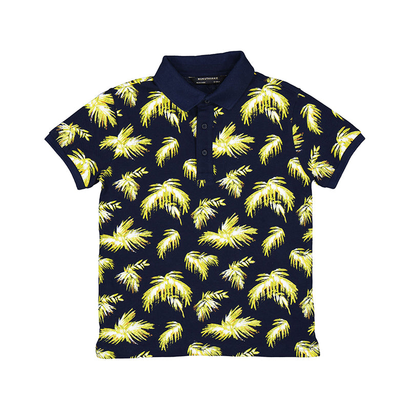 Nukutavake Short Sleeve Palm Tree Polo _Navy 6104-40