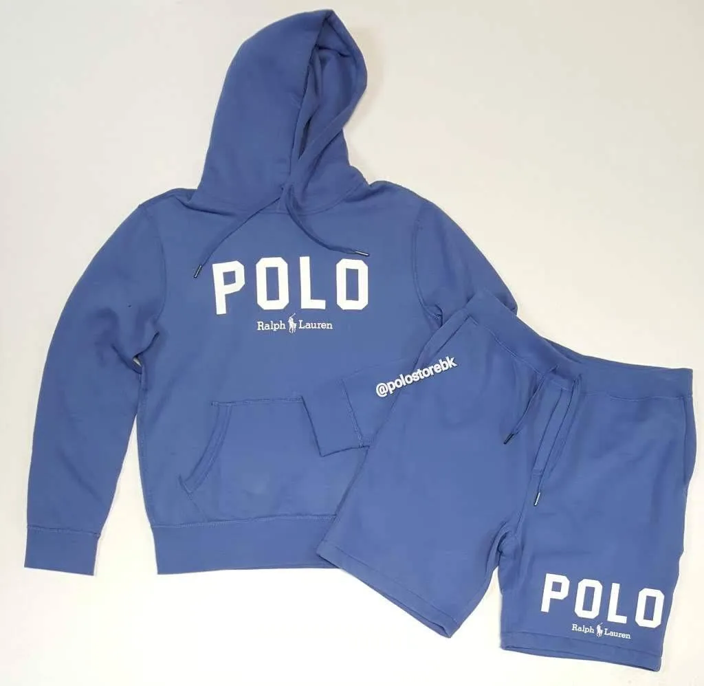 Nwt Polo Ralph Lauren Blue Spellout Logo Big Pony Fleece Hoodie