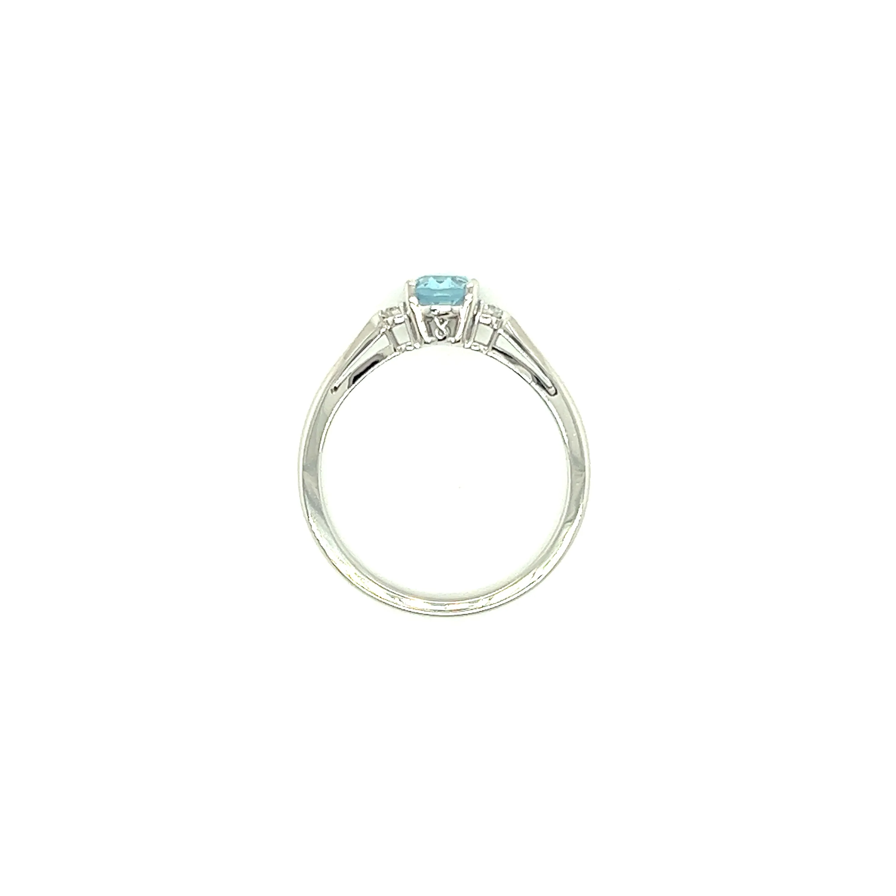 Oval Aquamarine Ring with Two Side Diamonds in 14K White Gold