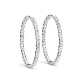 Oval Shape Two Sided Diamond Hoop Earrings in 14k White Gold (2 cttw)-rx46908