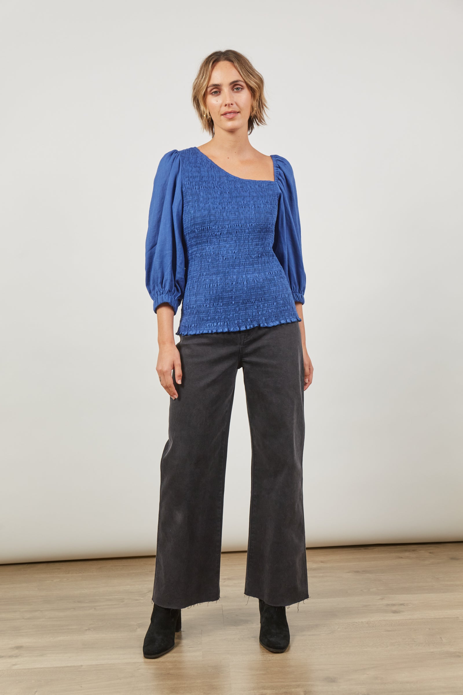 Panorama Shirred Top - Azure