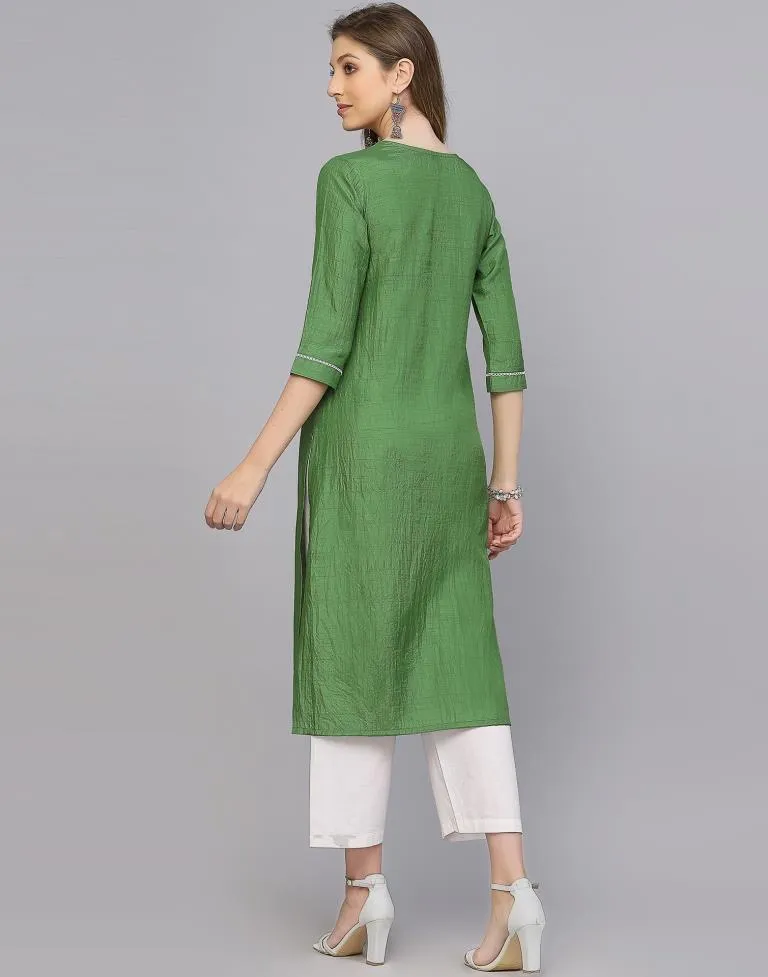 Parrot Green Silk Embroidery Straight Kurta