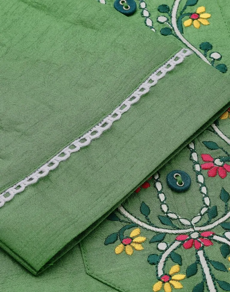 Parrot Green Silk Embroidery Straight Kurta