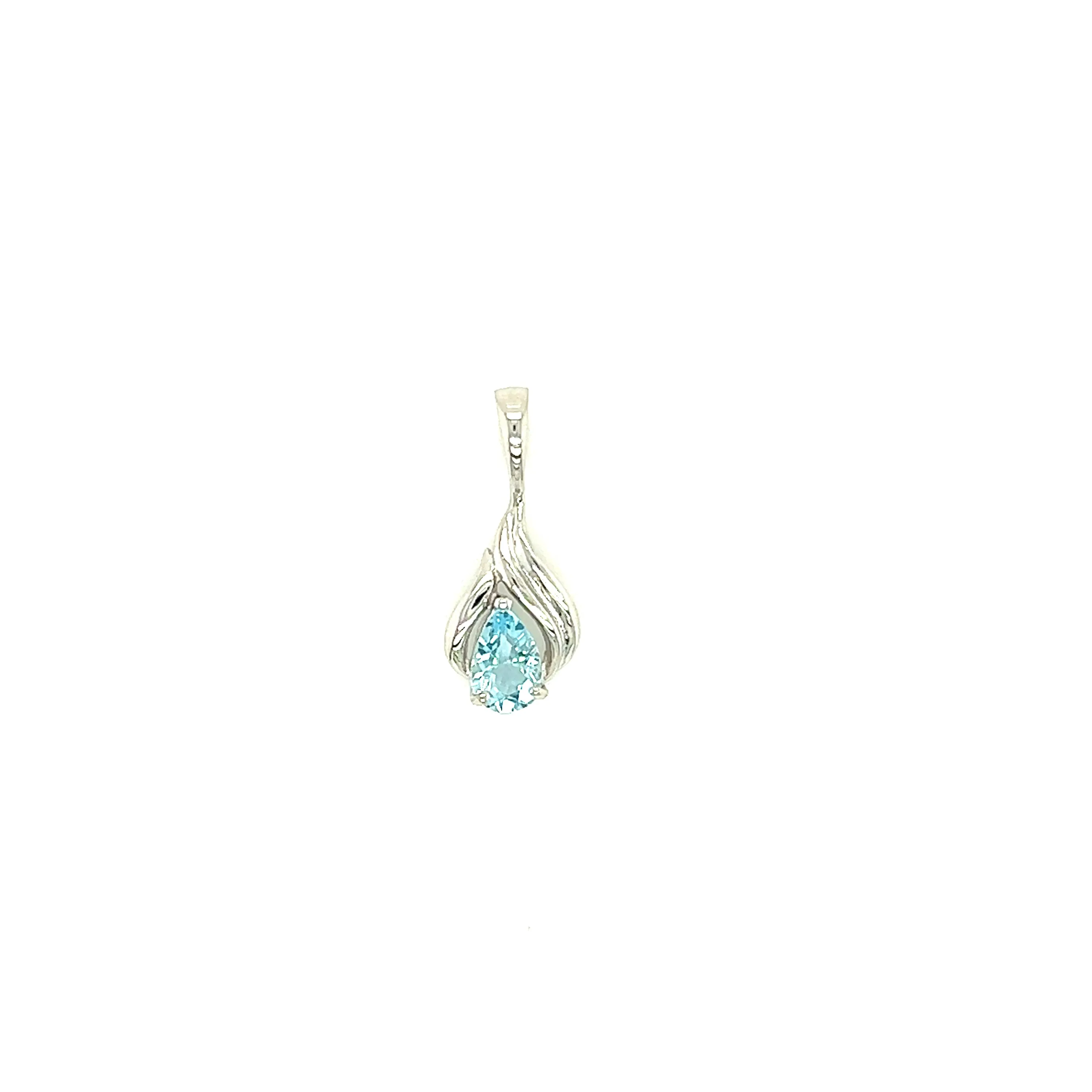 Pear Aquamarine Pendant with Flame Motif in 14K White Gold