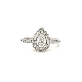 Pear Diamond Ring with Diamond Halo and Side Diamonds in 14K White Gold