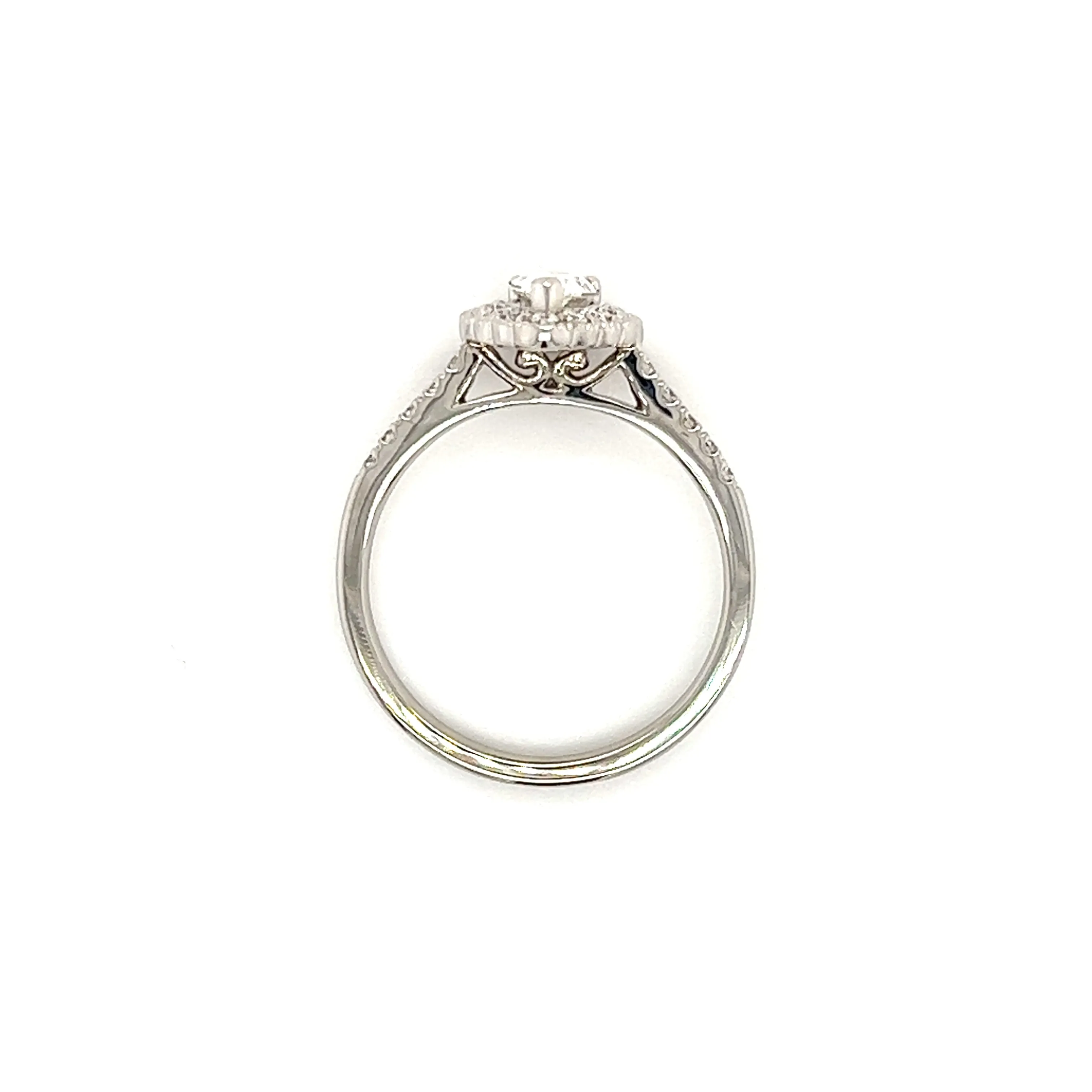 Pear Diamond Ring with Diamond Halo and Side Diamonds in 14K White Gold