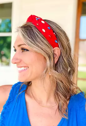 Phoebe Rhinestone Headband in Red