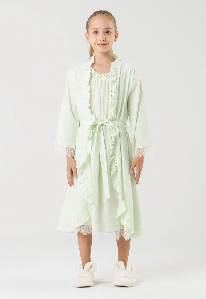 Polka Dots Lace Ruffle Open Collar Sleep Robe