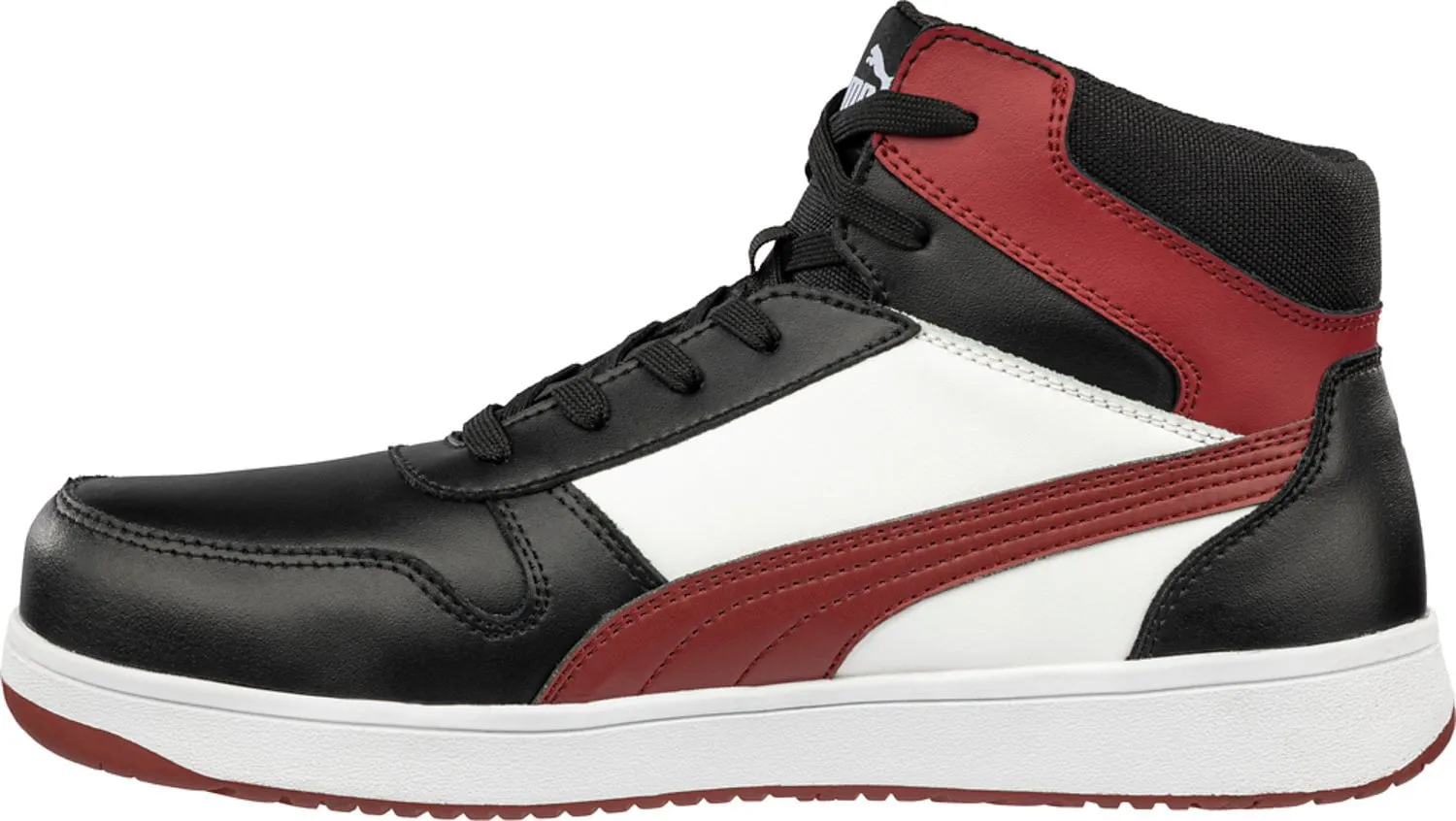 Puma Safety Mens Frontcourt Mid AST Black/White/Red Leather Work Boots