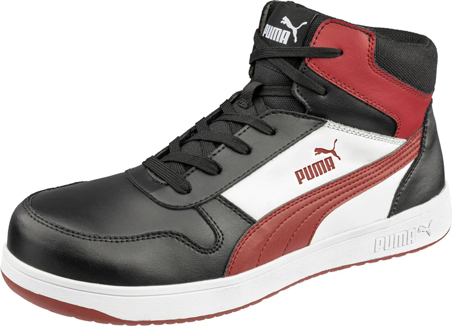 Puma Safety Mens Frontcourt Mid AST Black/White/Red Leather Work Boots