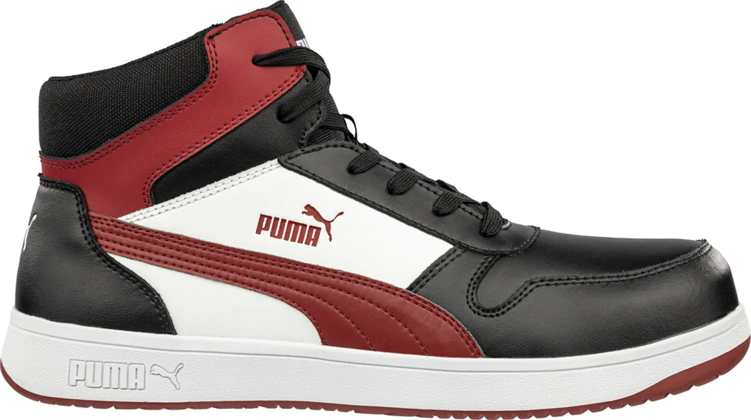 Puma Safety Mens Frontcourt Mid AST Black/White/Red Leather Work Boots