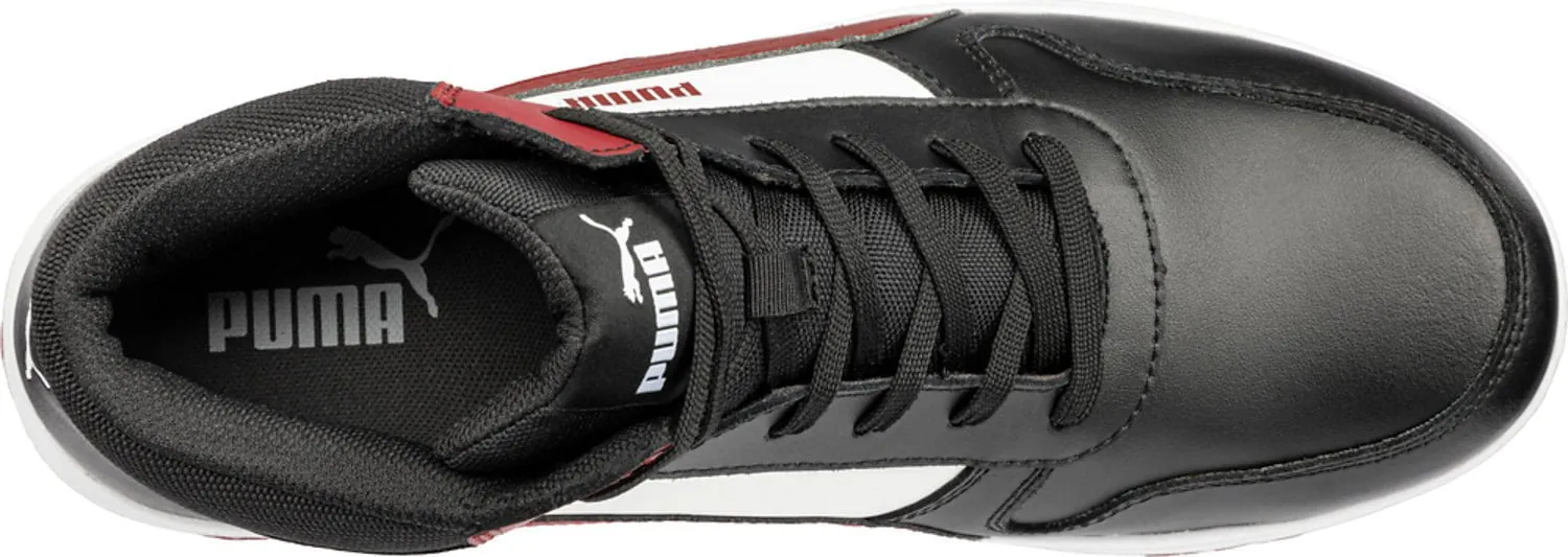 Puma Safety Mens Frontcourt Mid AST Black/White/Red Leather Work Boots