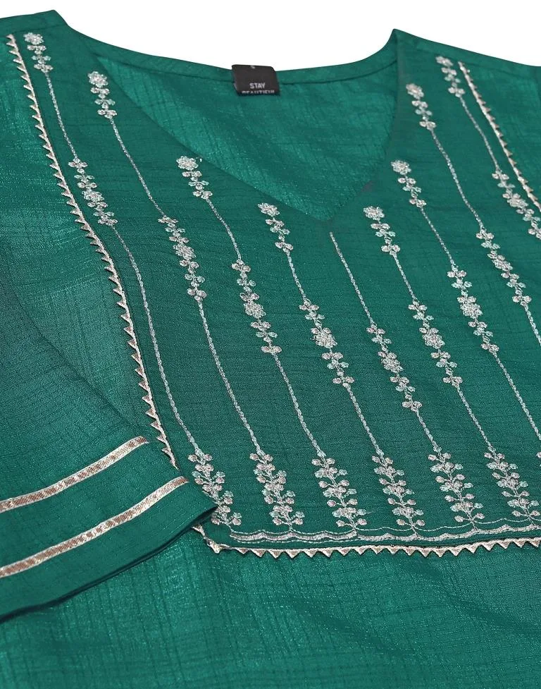 Rama Green Silk Embroidery Straight Kurta Kurti With Pant And Dupatta