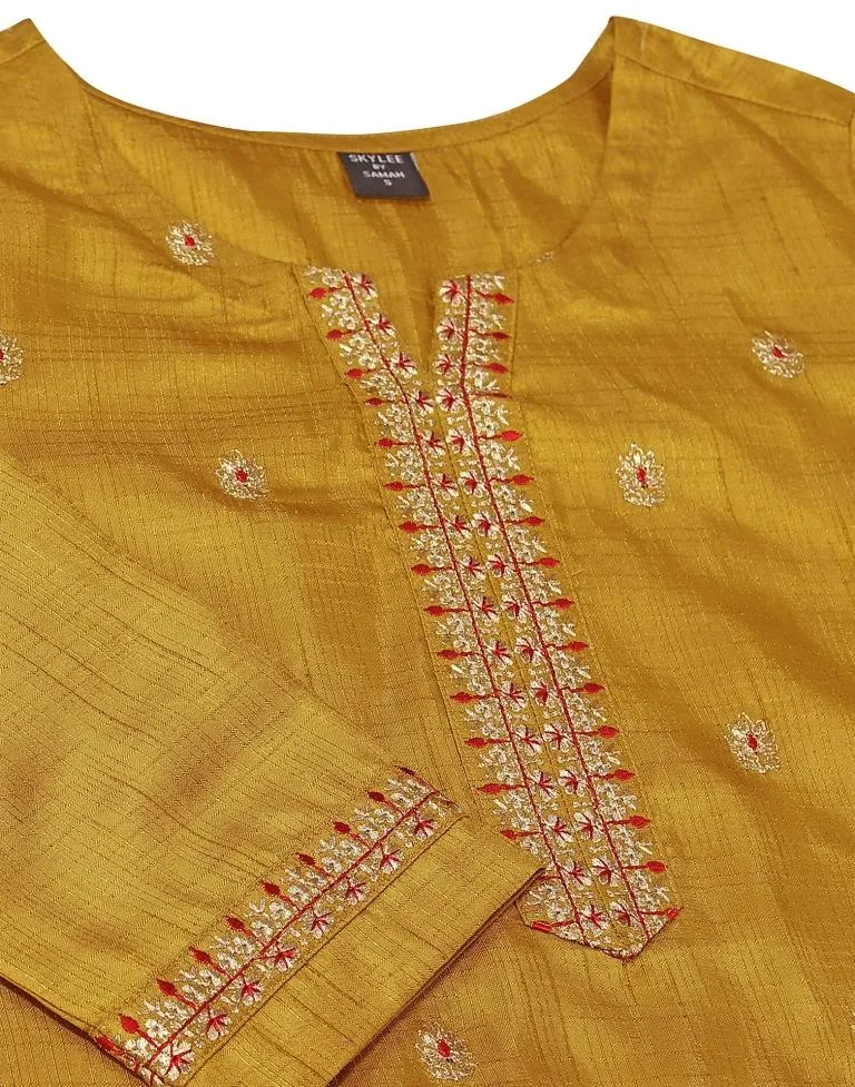 Red Silk Embroidery Straight Kurta Set