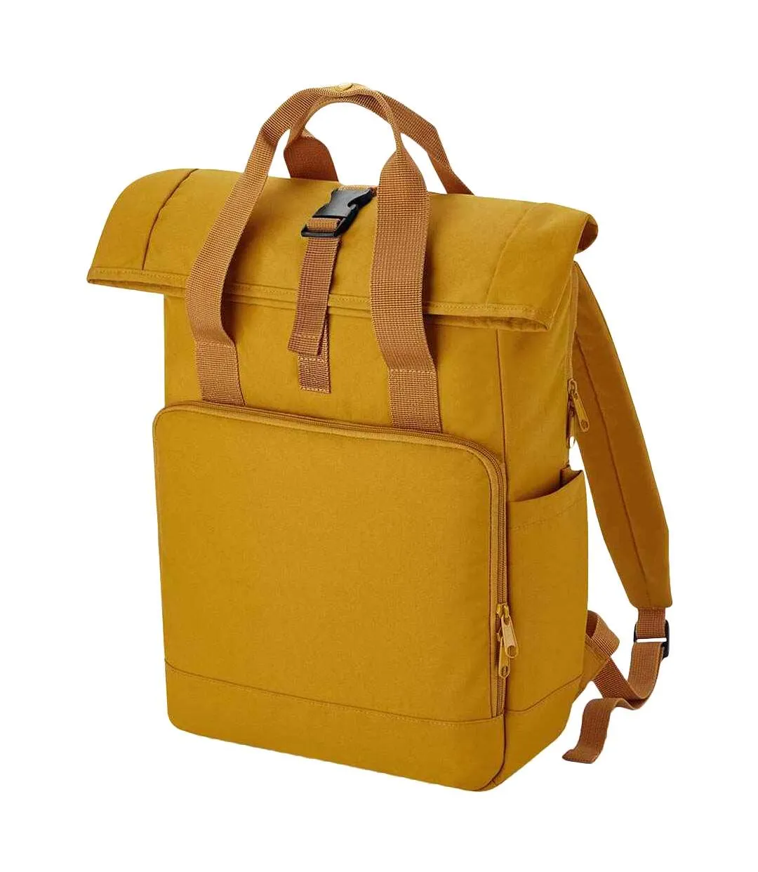 Roll top recycled twin handle laptop backpack one size mustard yellow Bagbase