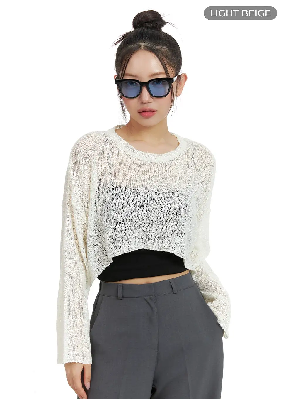 Round Neck Cropped Hollow Out Sweater OA402