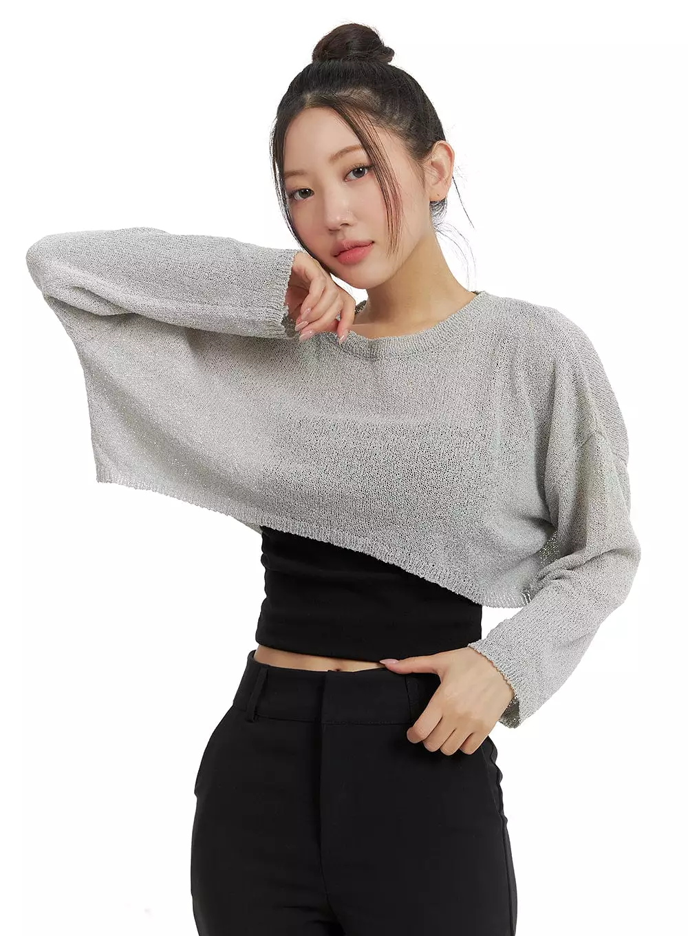 Round Neck Cropped Hollow Out Sweater OA402