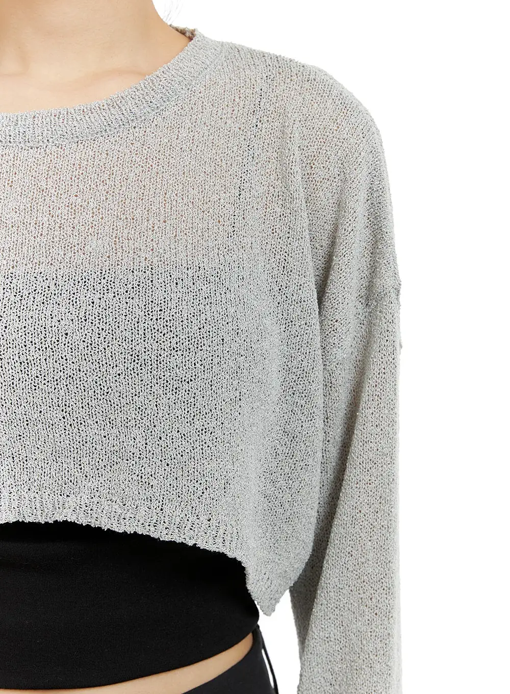 Round Neck Cropped Hollow Out Sweater OA402