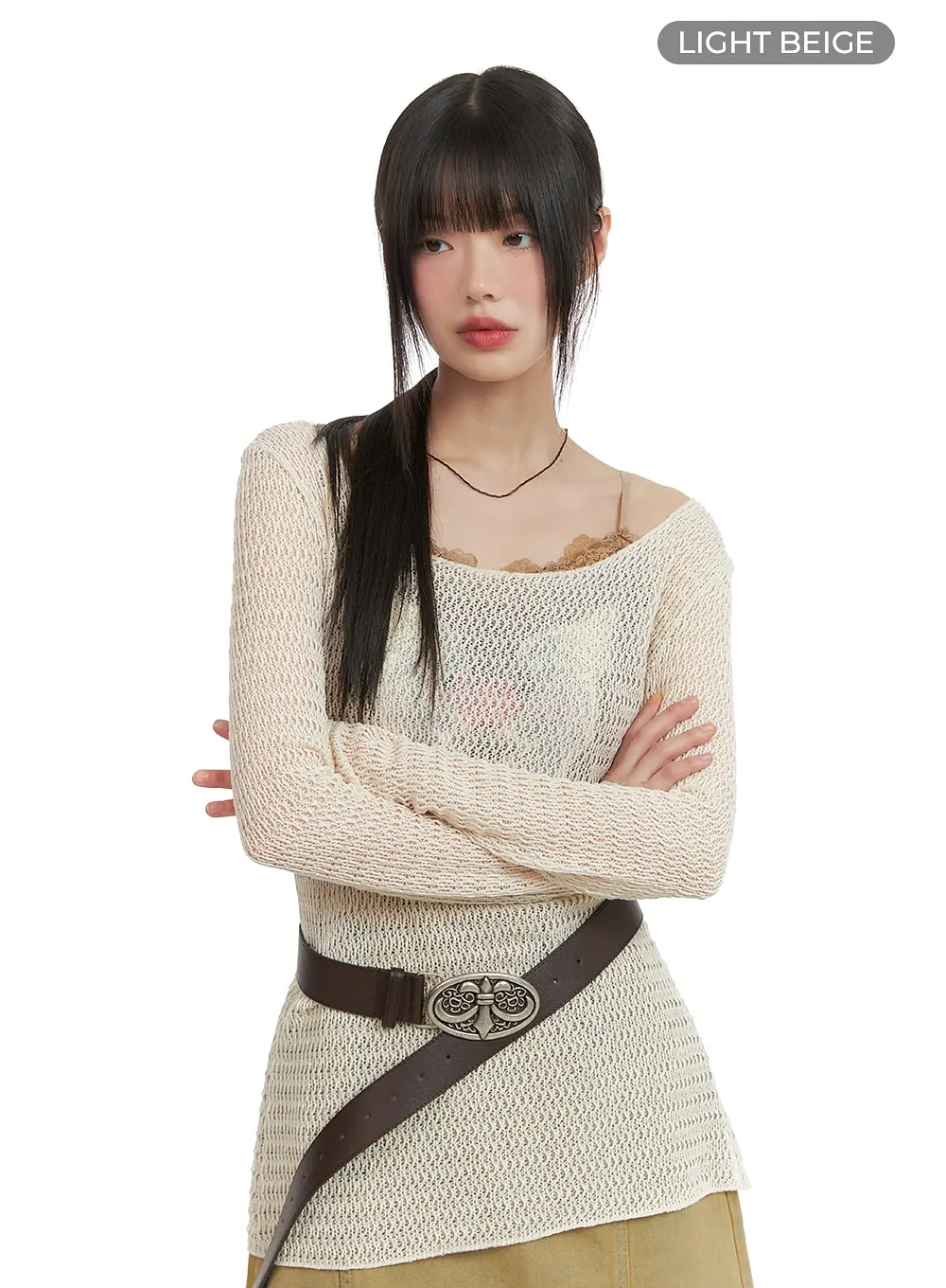 Round Neck Hollow Out Long Sleeve CA412