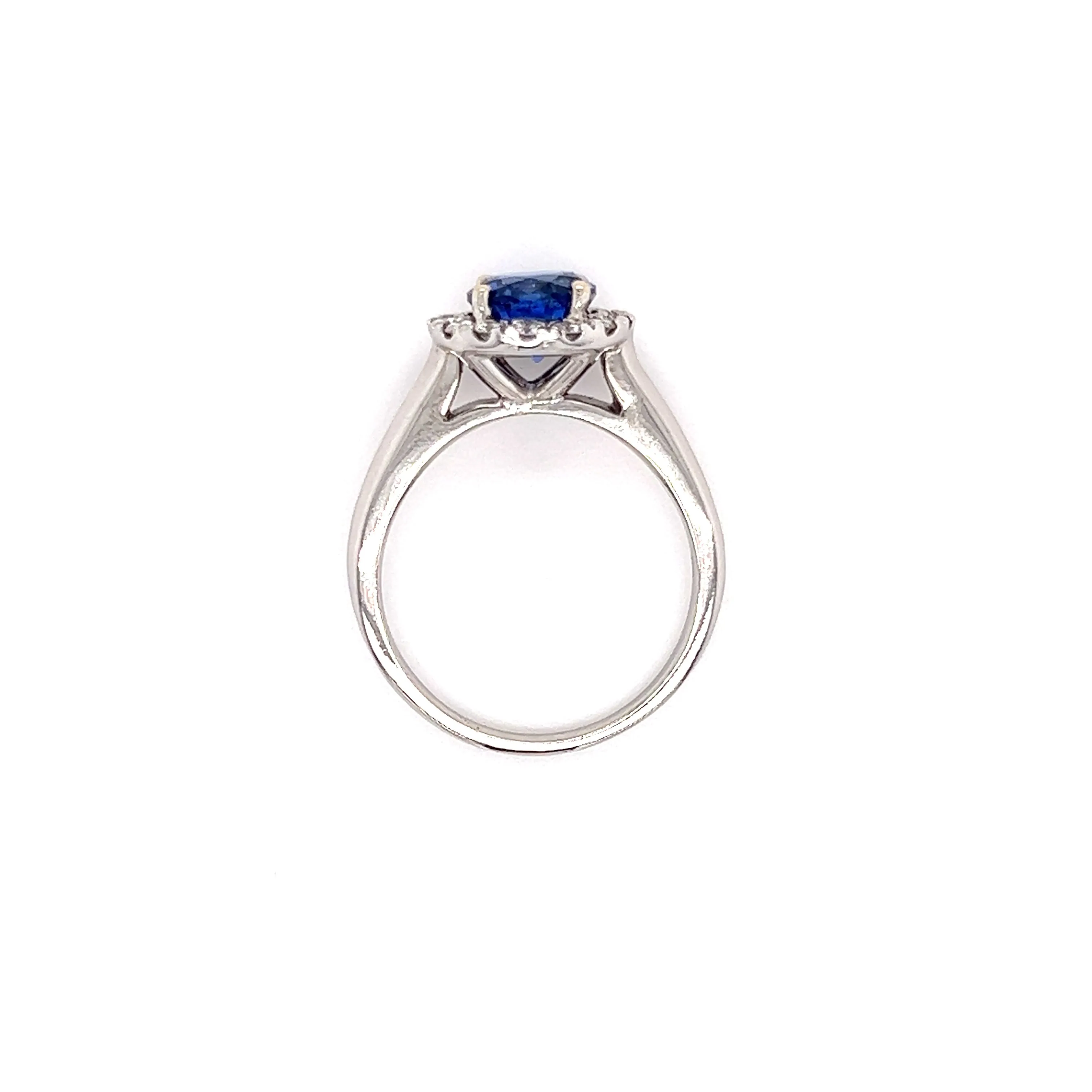 Round Sapphire Ring with Diamond Halo in 14K White Gold