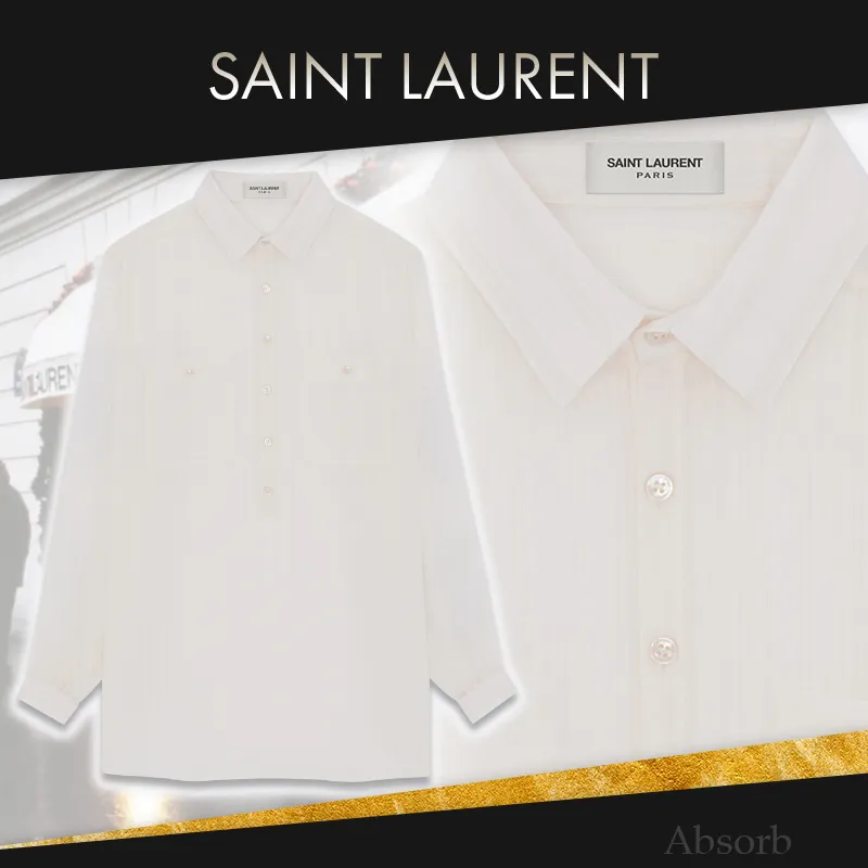 Saint Laurent  |Stripes Linen Street Style Long Sleeves Cotton Luxury Shirts