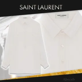 Saint Laurent  |Stripes Linen Street Style Long Sleeves Cotton Luxury Shirts