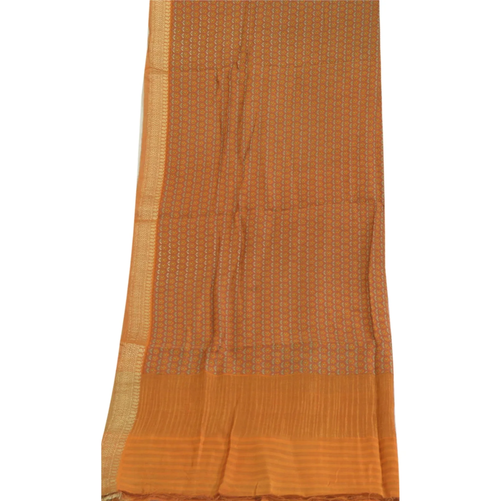 Sanskriti Vintage Long Dupatta Stole Pure Silk Mustard Yellow Printed Woven Veil