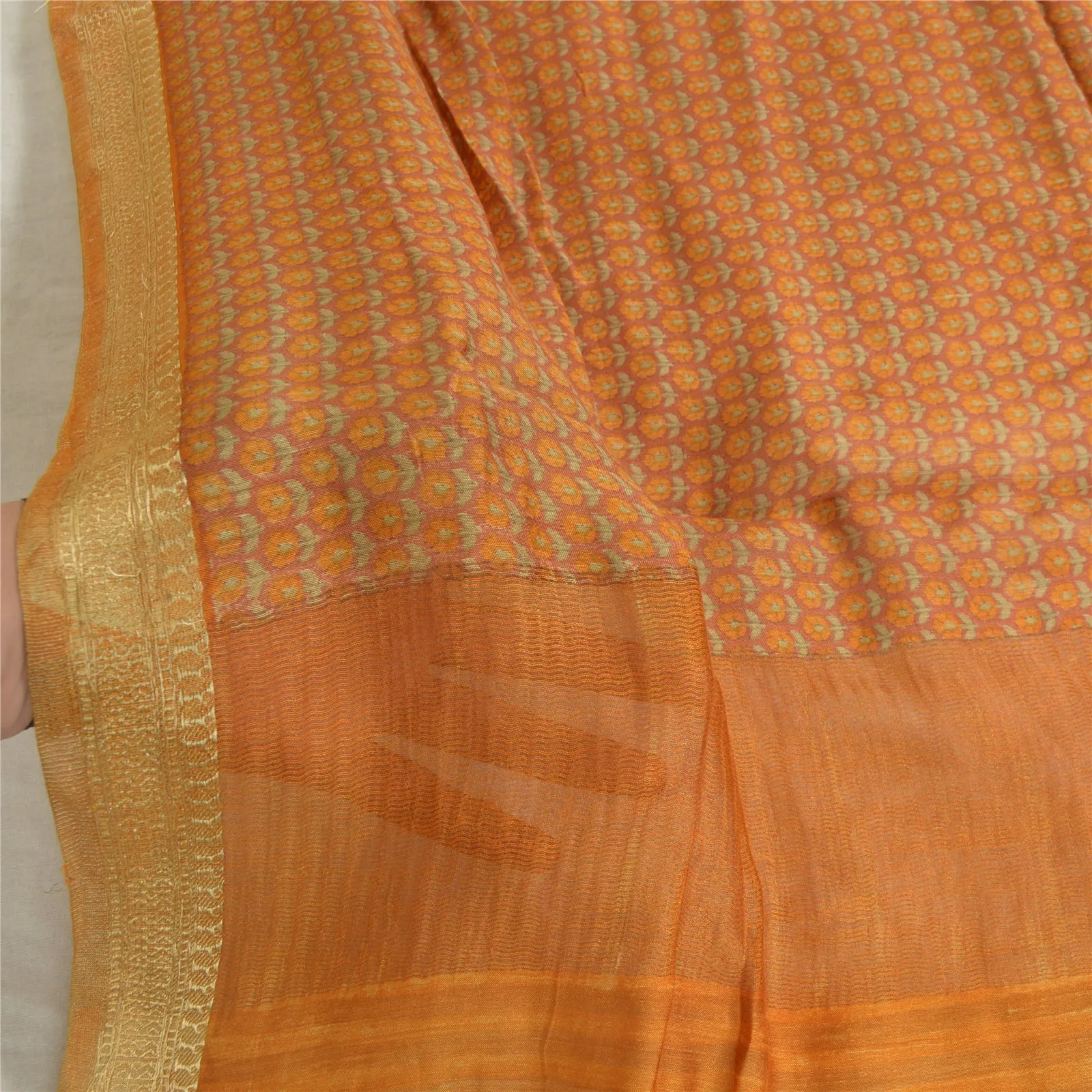 Sanskriti Vintage Long Dupatta Stole Pure Silk Mustard Yellow Printed Woven Veil