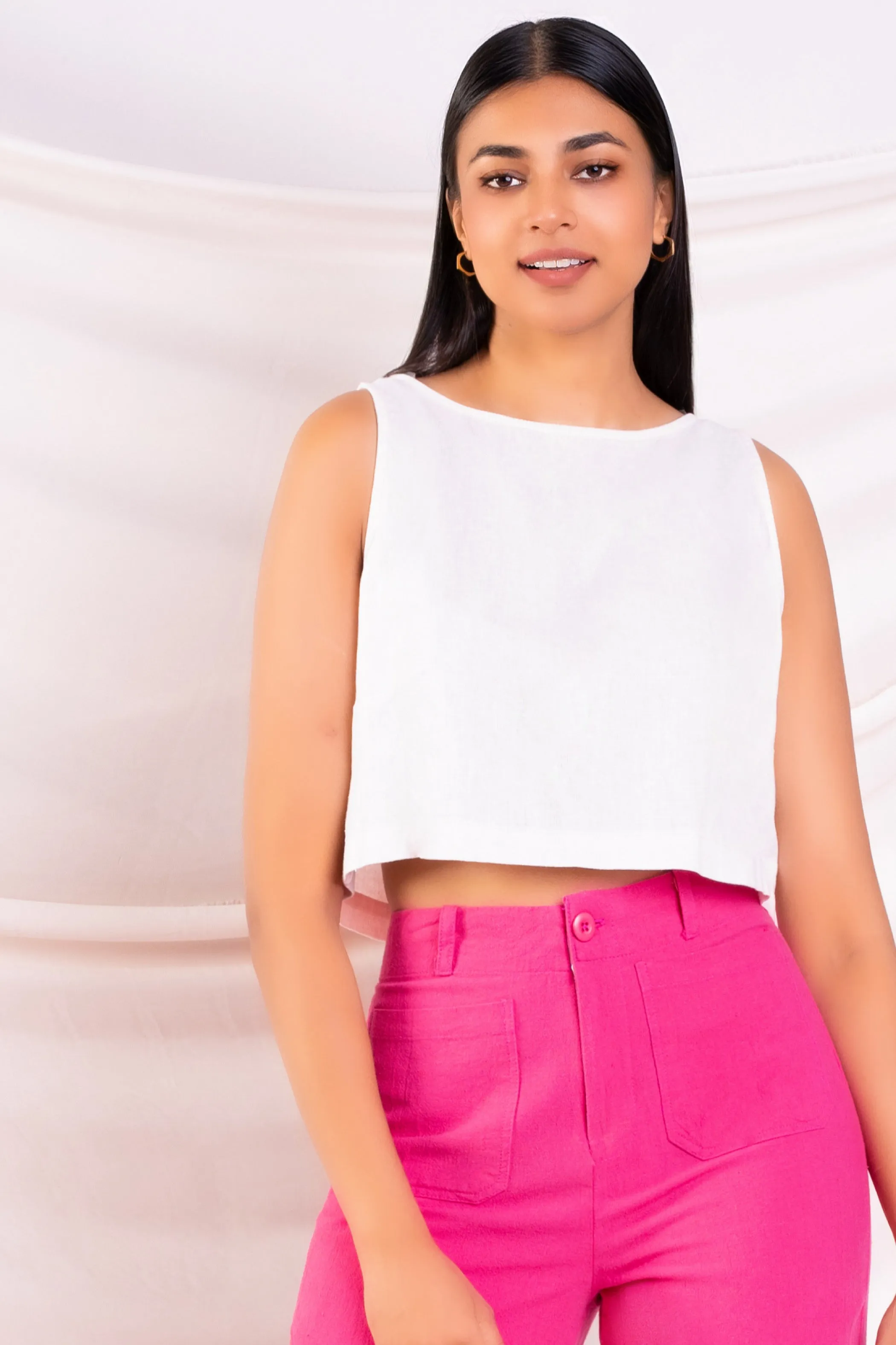 Sleeveless Linen Crop Top