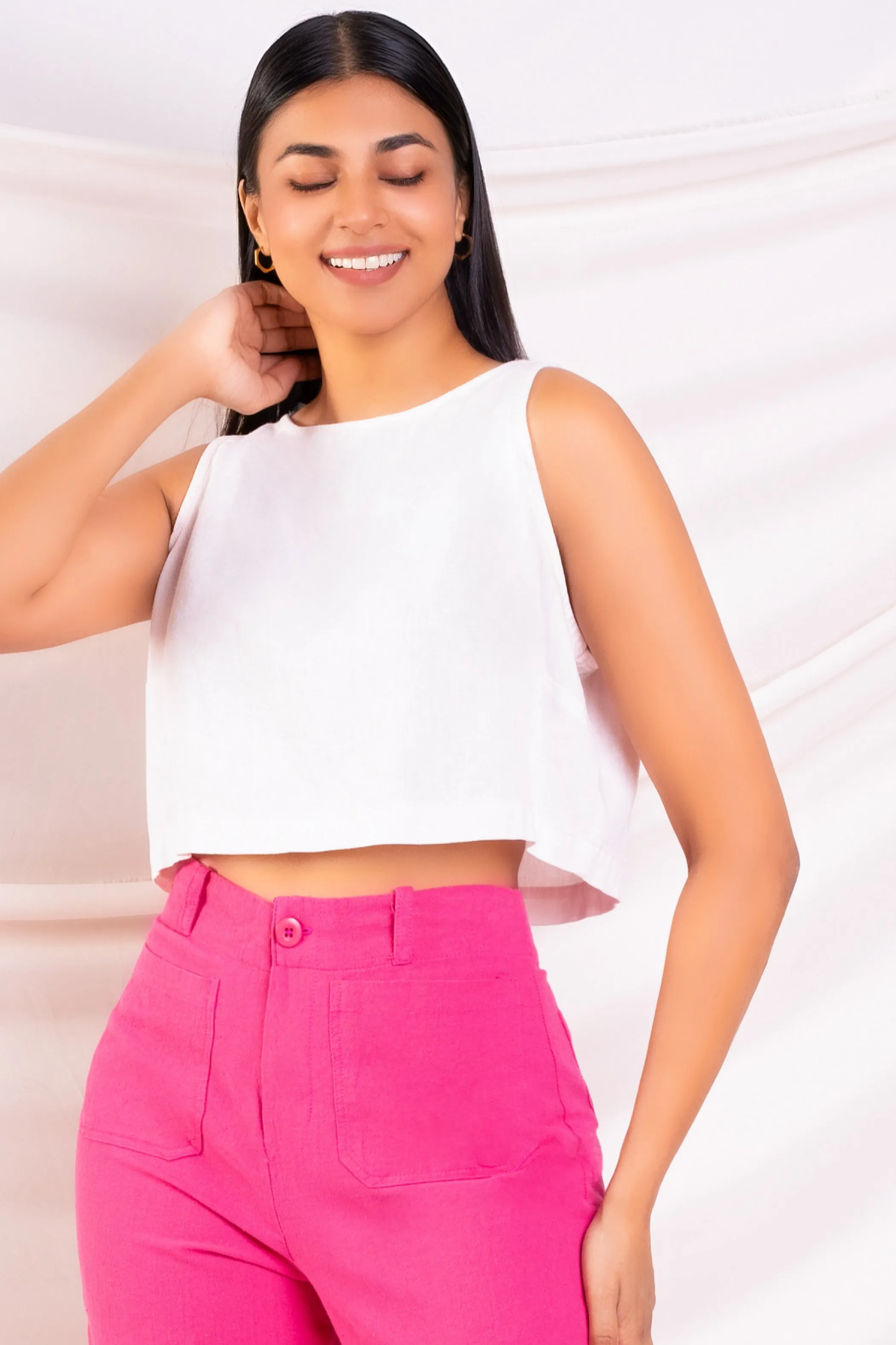 Sleeveless Linen Crop Top