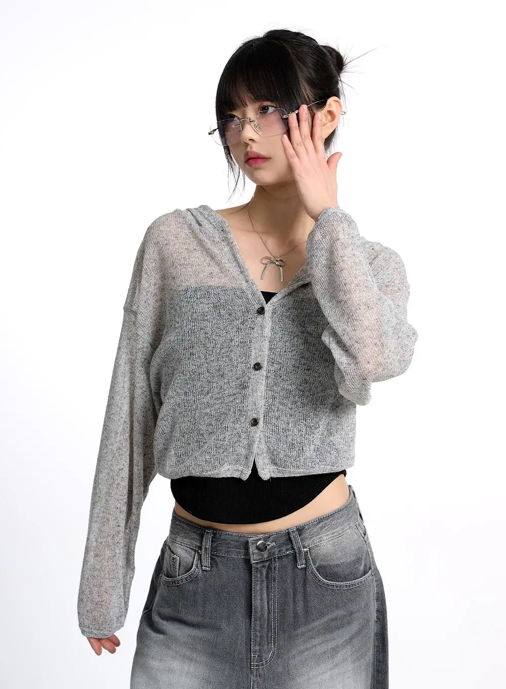 Solid Hollow Out Hoodie Cardigan CM415