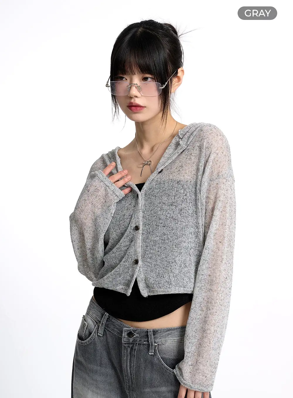 Solid Hollow Out Hoodie Cardigan CM415