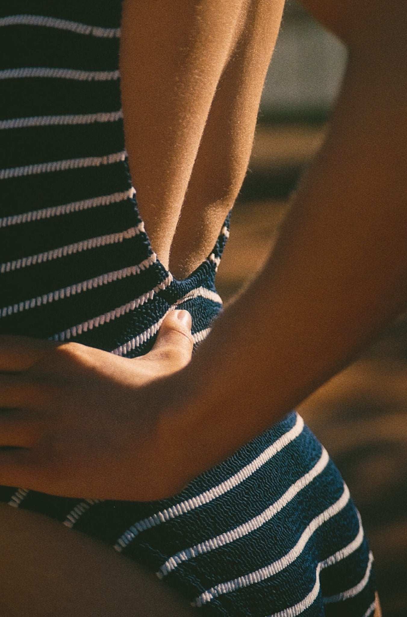 Square Neck One Piece in Navy/White Stripe