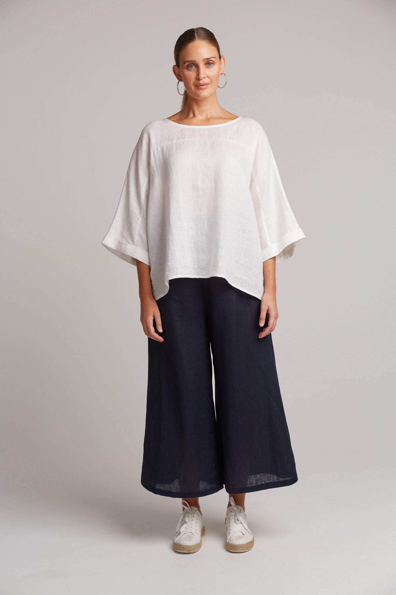 Studio Linen Relaxed Top - White Salt