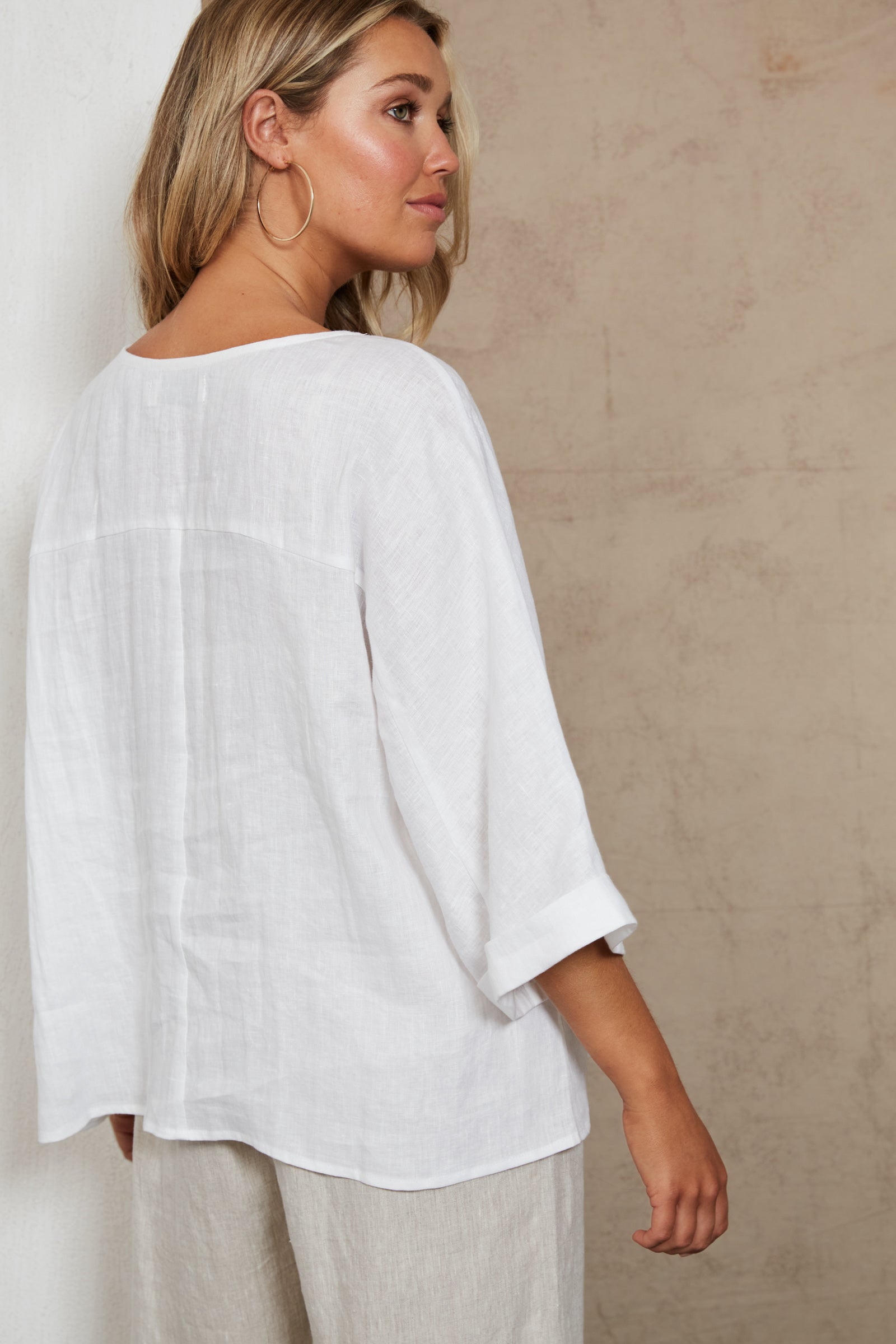 Studio Linen Relaxed Top - White Salt