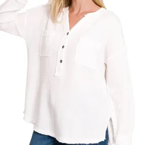 The Tide 3/4 Linen Top White