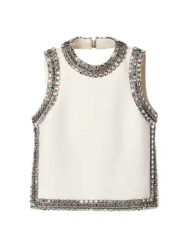 TOP IN WOOL AND SILK WITH CRYSTAL EMBROIDERY