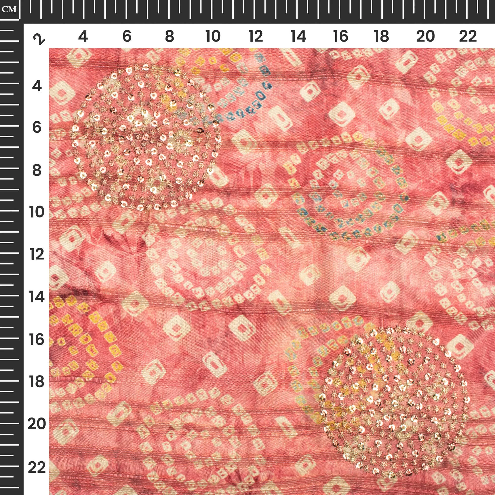 Trendy Pink Bandhani Digital Print Butta Sequins Embroidery On Heritage Art Silk Fabric