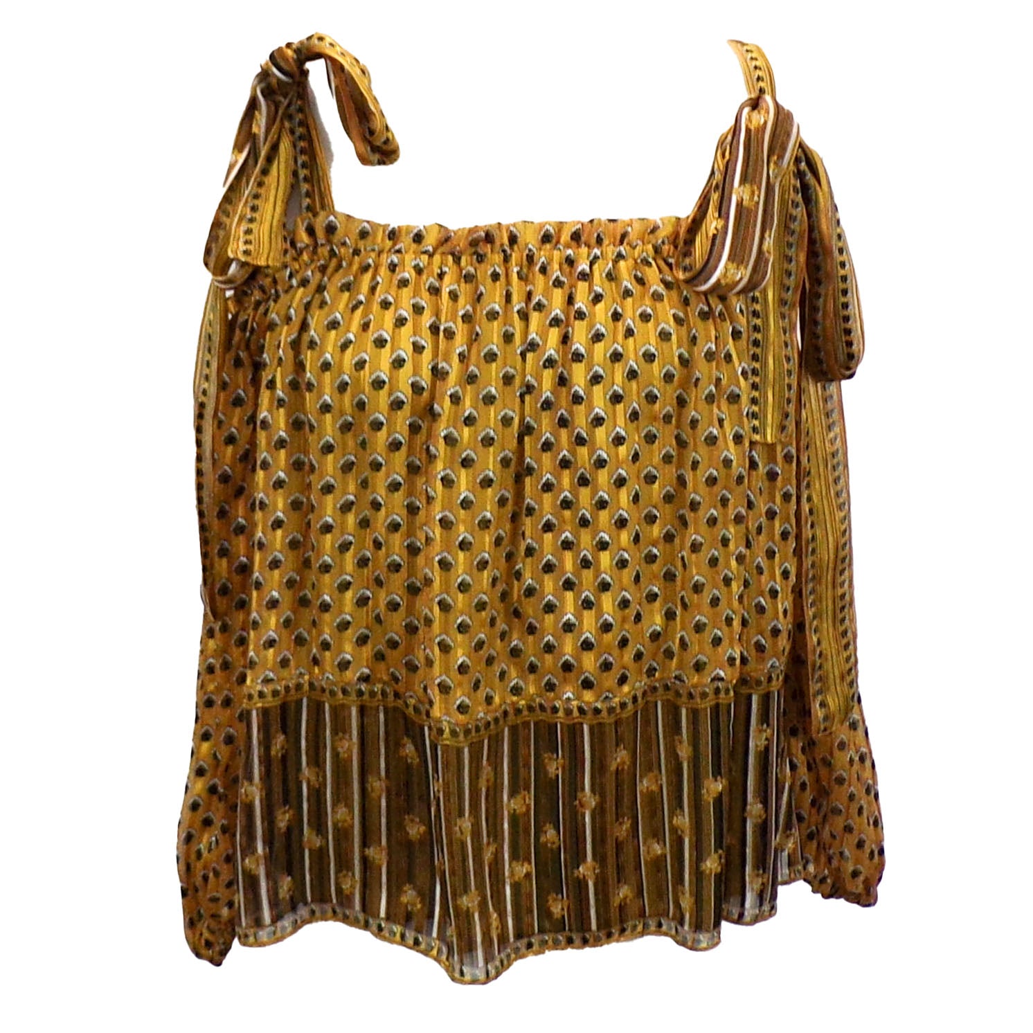 Ulla Johnson Brand New Gold & Mustard Print Silk Top XXS/XS