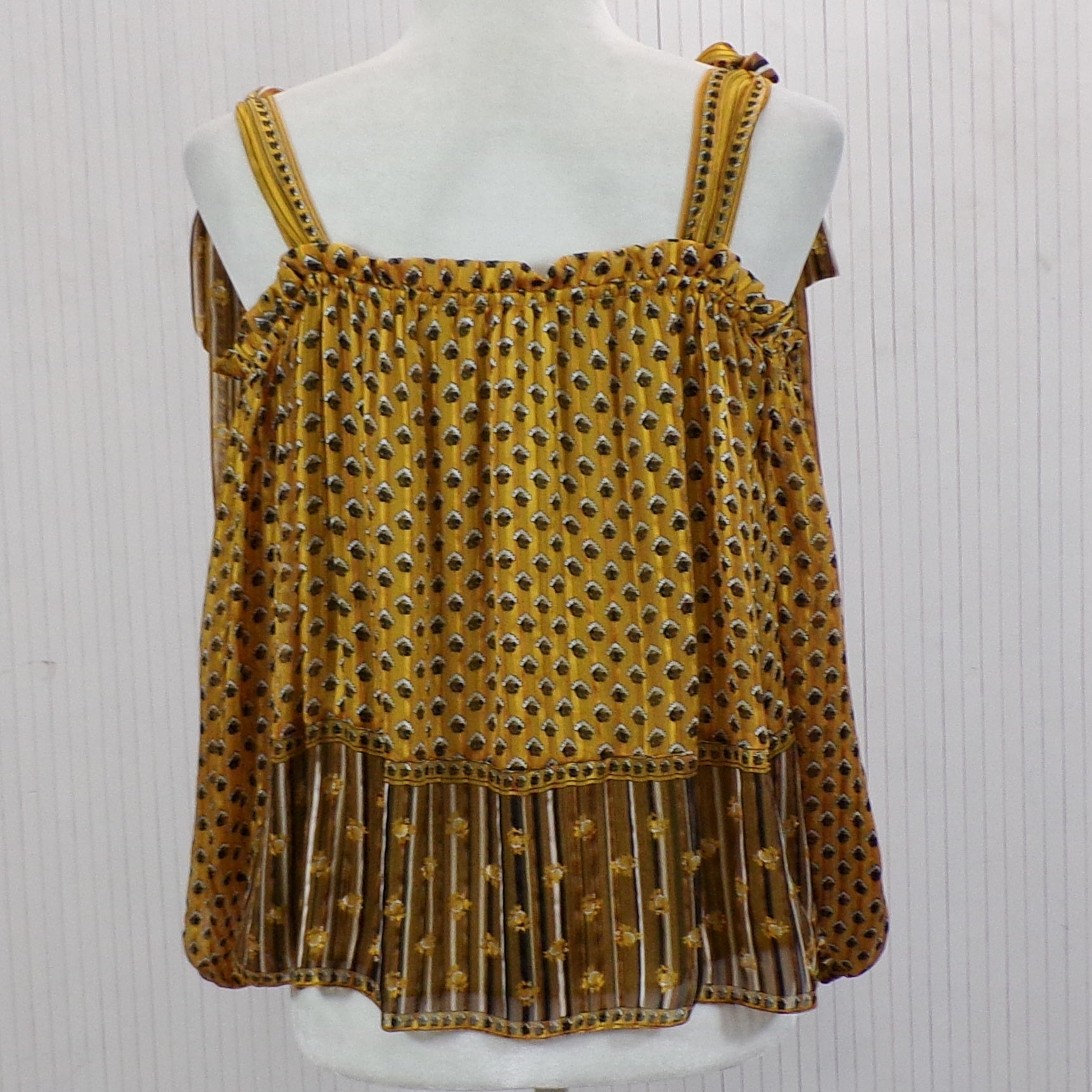 Ulla Johnson Brand New Gold & Mustard Print Silk Top XXS/XS