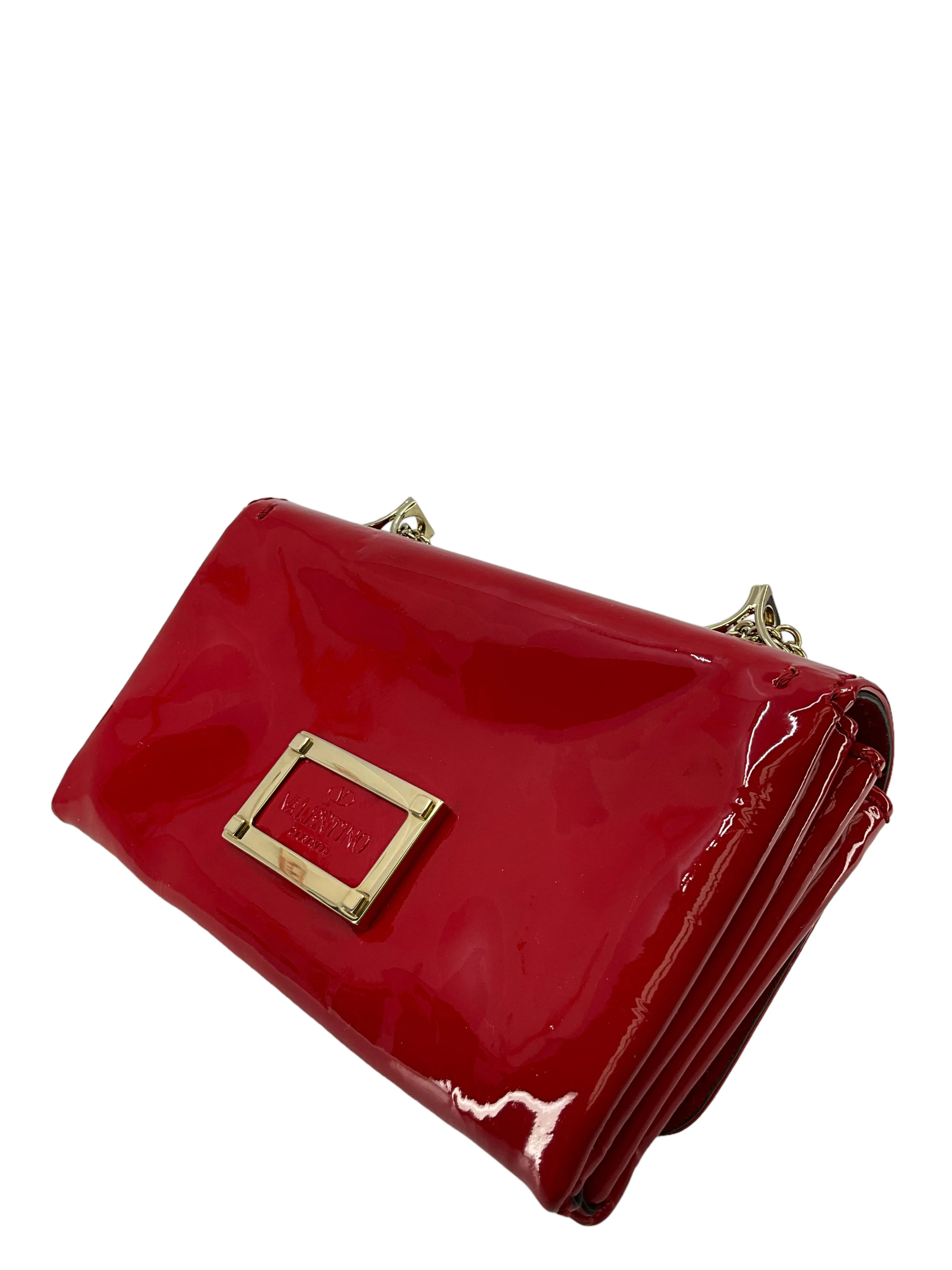 Valentino Red Patent Leather Rockstud Va Va Vroom Chain Clutch