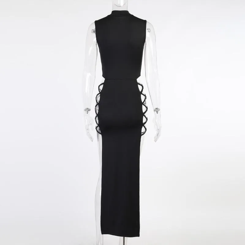 Vintage Sexy Women's Hollow-out Sleeveless Splitted Bandage Bodycon Dress