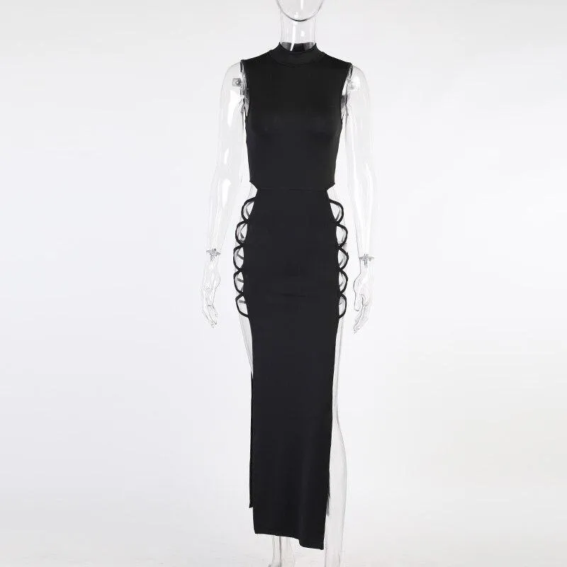 Vintage Sexy Women's Hollow-out Sleeveless Splitted Bandage Bodycon Dress