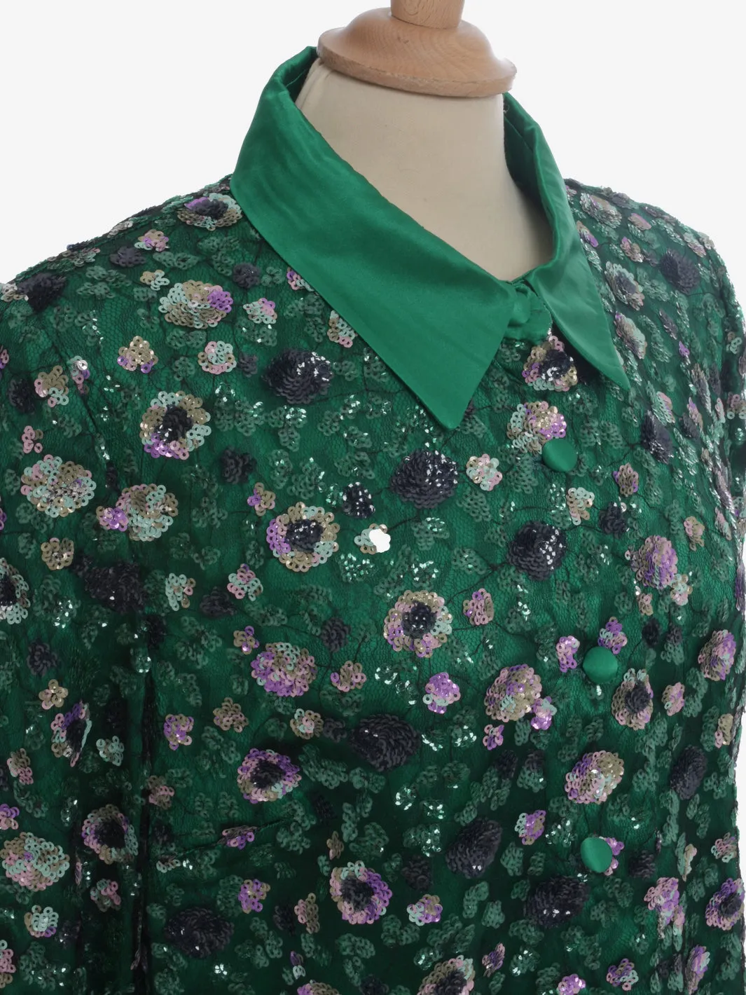 Vintage Silk Shirt With Sequin Floral Embroidery